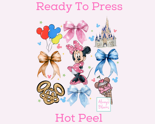 Minnie Disney Coquette Bow Castle Collage Disney Travel DTF TRANSFER or UV DTF STICKER DECAL