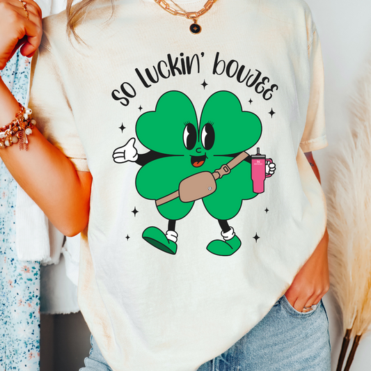 So Luckin' Boujee Clover (Black) St. Patrick's Day DTF TRANSFER or UV DTF STICKER DECAL