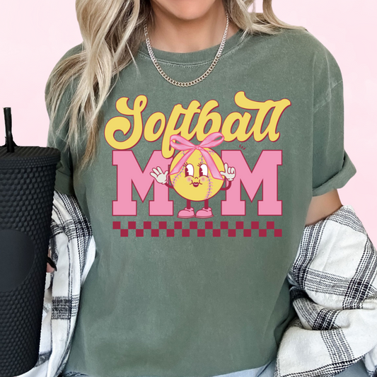 Coquette Bow Softball Mom Softball DTF TRANSFER or UV DTF STICKER DECAL