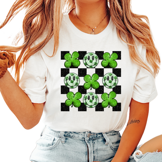 Faux Lucky Checkered Sequins St. Patrick's Day DTF TRANSFER