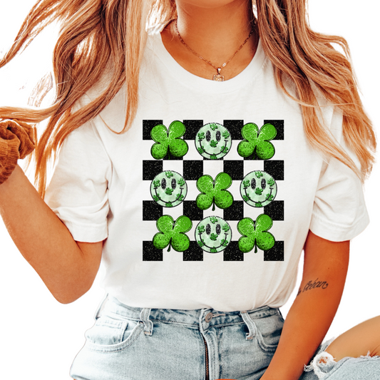Faux Lucky Checkered Sequins St. Patrick's Day DTF TRANSFER or UV DTF STICKER DECAL
