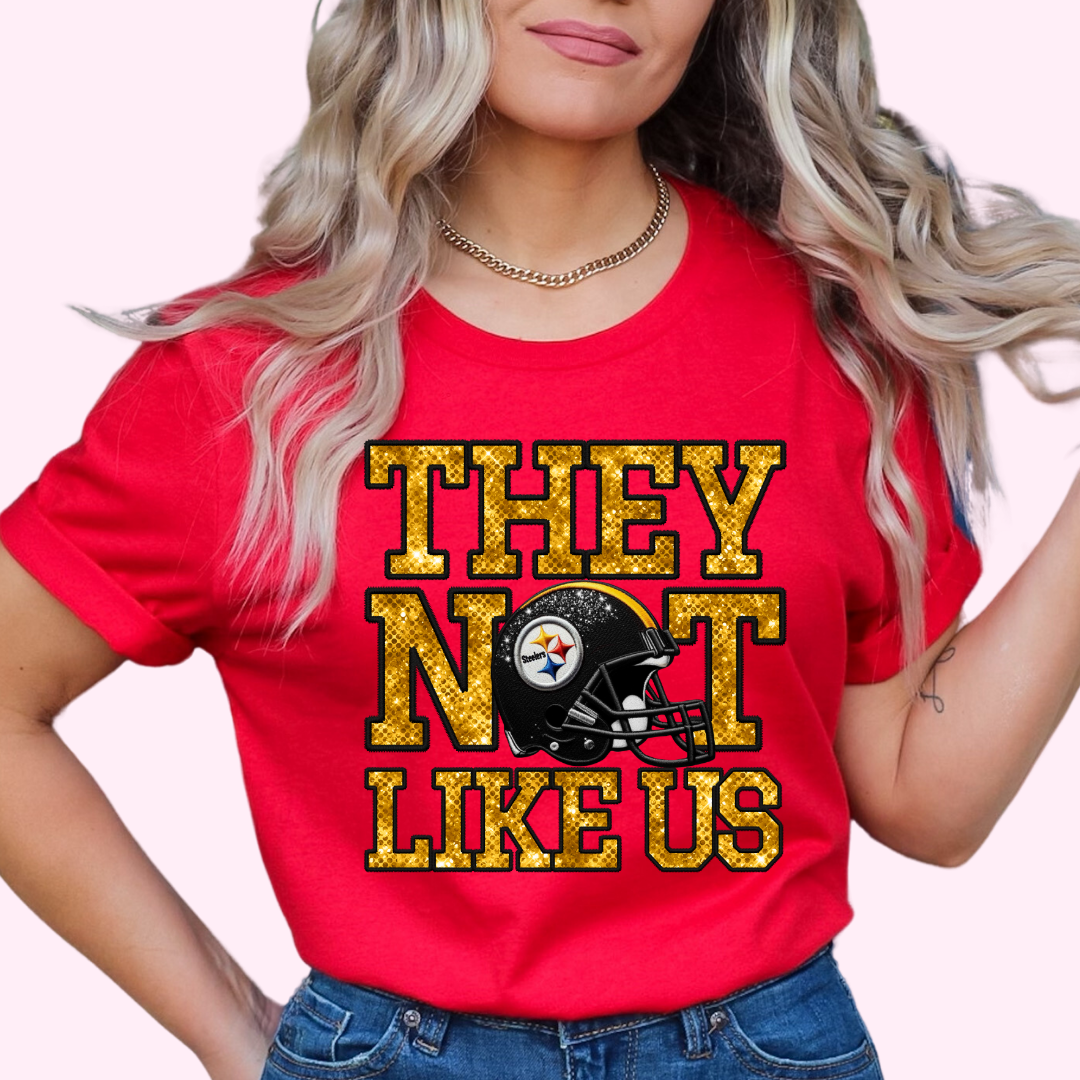 Steelers They Not Like Us (Faux Embroidery) (Faux Sequins) Football DTF TRANSFER