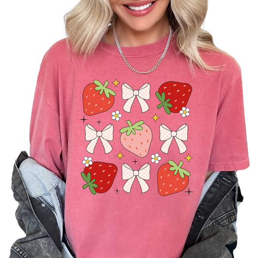 Strawberries And Bows Collage Summer DTF TRANSFER or UV DTF STICKER