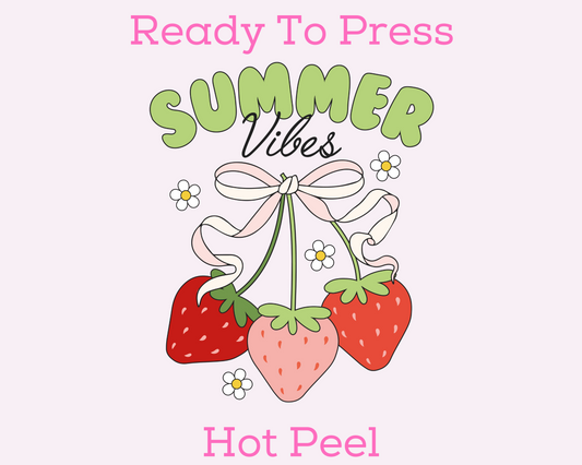 Strawberry Summer Vibes Coquette Bow DTF TRANSFER or UV DTF STICKER
