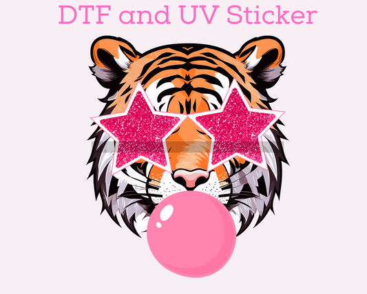Tigers Blowing Bubble Sports Mascot DTF TRANSFER or UV DTF STICKER