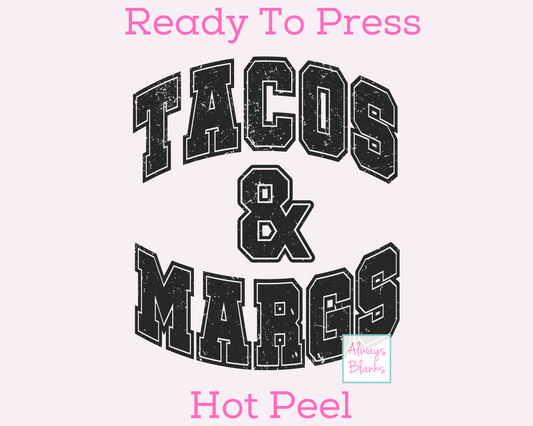 Tacos & Margs Black (Distressed) Cinco De Mayo DTF TRANSFER