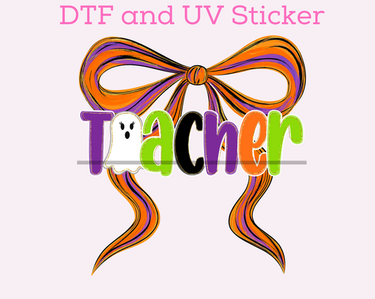 Halloween Teacher with Bow DTF TRANSFER or UV DTF STICKER DECAL