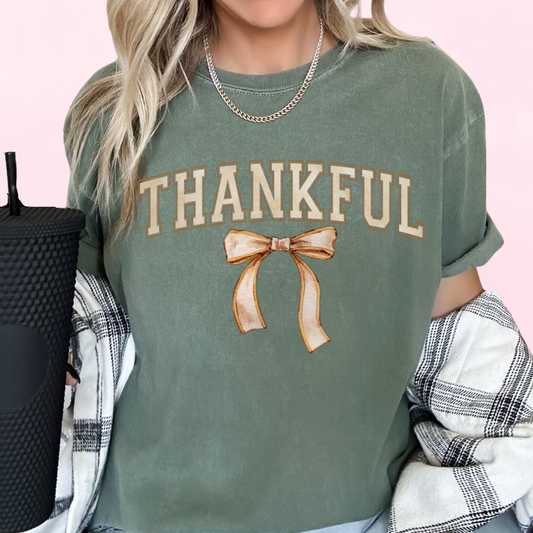 Coquette Bow Varsity Thankful Thanksgiving DTF TRANSFER or UV DTF STICKER