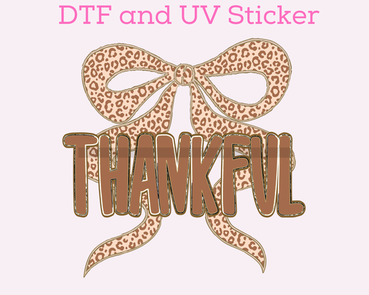 Coquette Bow Cheetah Thankful Thanksgiving DTF TRANSFER or UV DTF STICKER