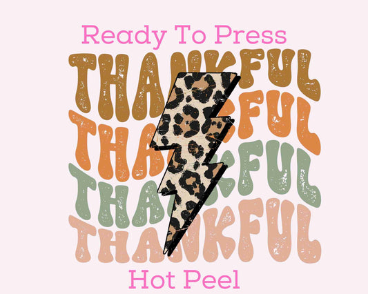 Thankful With Leopard Bolt DTF TRANSFER or UV DTF STICKER DECAL