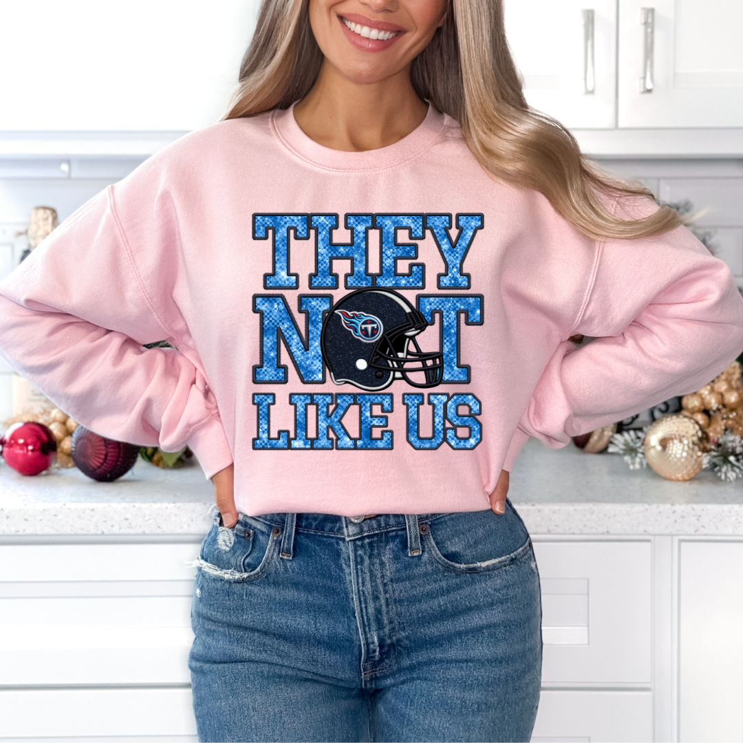 Titans They Not Like Us (Faux Embroidery) (Faux Sequins) Football DTF TRANSFER