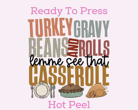 Thanksgiving Casserole DTF TRANSFER or UV DTF STICKER DECAL