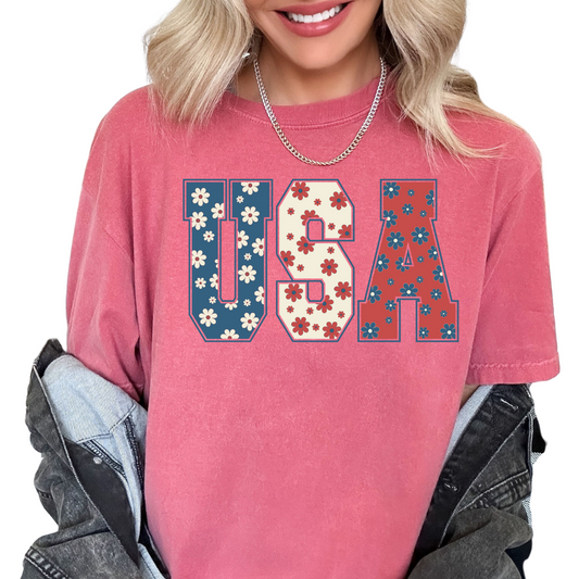 Floral USA Patriotic DTF TRANSFER or UV DTF STICKER