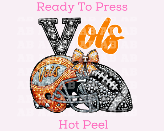 Vols Faux Sequins Faux Embroidery Football School Mascot DTF TRANSFER or UV DTF STICKER