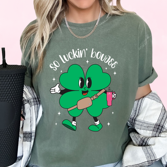 So Luckin' Boujee Clover(White) St. Patrick's Day DTF TRANSFER