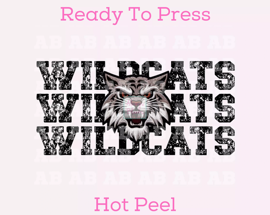 Faux Embroidery Distressed Wildcats Sports Mascot DTF TRANSFER or UV DTF STICKER