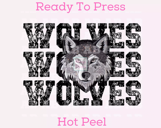 Faux Embroidery Distressed Wolves Sports Mascot DTF TRANSFER or UV DTF STICKER