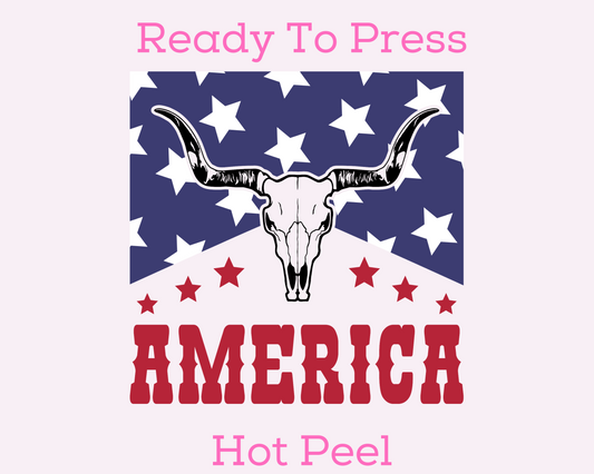 America Bull Western Patriotic DTF TRANSFER or UV DTF STICKER