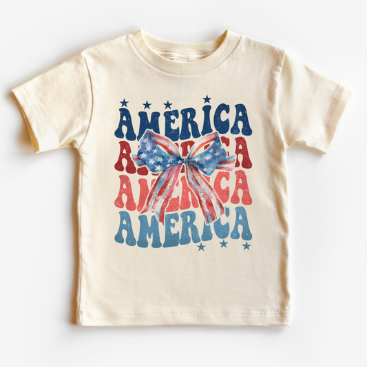 America Coquette Bow (Distressed) Patriotic DTF TRANSFER or UV DTF STICKER