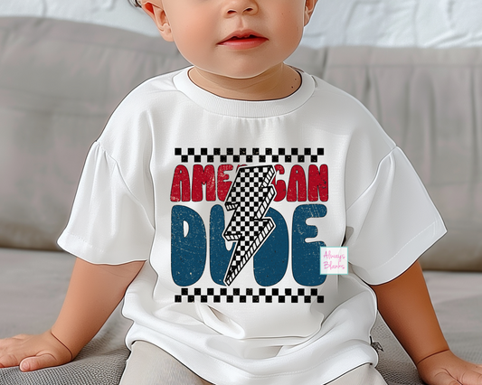 American Dude with Lightning Bolt Patriotic DTF TRANSFER or UV DTF STICKER