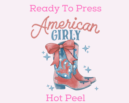 American Girly Boot Western Coquette Bow Patriotic DTF TRANSFER