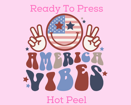 America Vibes Smiley Patriotic DTF TRANSFER or UV DTF STICKER