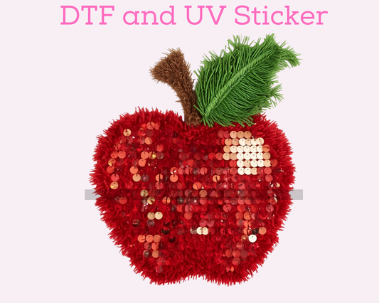 Sequins Red Apple School Teacher DTF TRANSFER or UV DTF STICKER DECAL