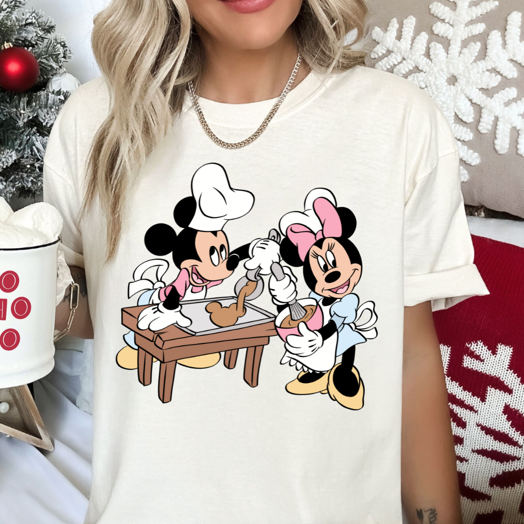 Mickey And Minnie Baking Cookies Disney Christmas DTF TRANSFER  or UV DTF STICKER