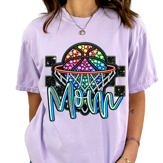 Checkered Basketball Mom Faux Embroidery Basketball DTF TRANSFER