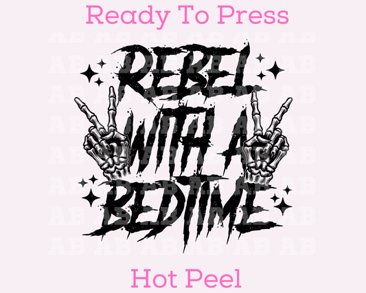 Rebel With A Bedtime Skeleton Mini DTF TRANSFER or UV DTF STICKER DECAL