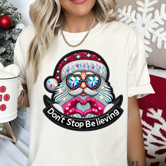 Faux Embroidery Don't Stop Believing Christmas DTF TRANSFER