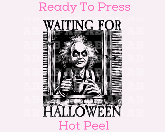 Waiting for Halloween Beetlejuice Halloween DTF TRANSFER or UV DTF STICKER