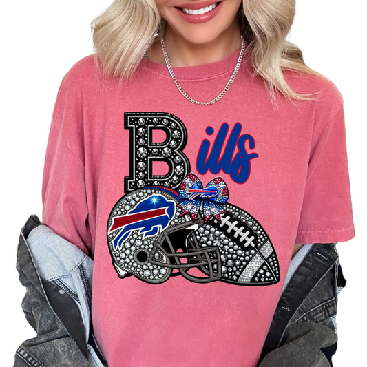 Bills Faux Sequins Faux Embroidery Football DTF TRANSFER