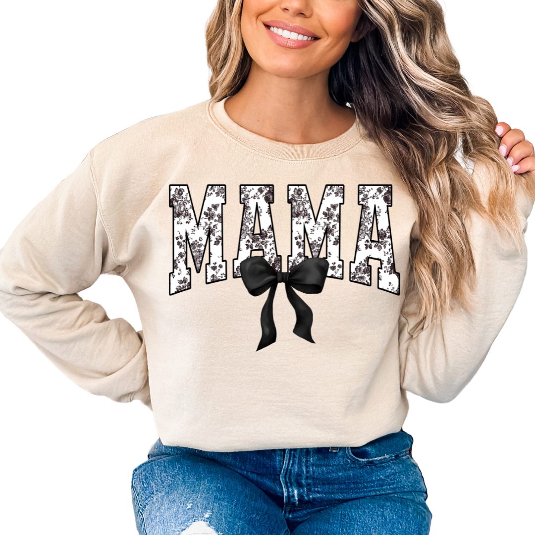 Varsity Black Floral Mama Coquette Bow Trendy Family Valentine's Day DTF TRANSFER or UV DTF STICKER