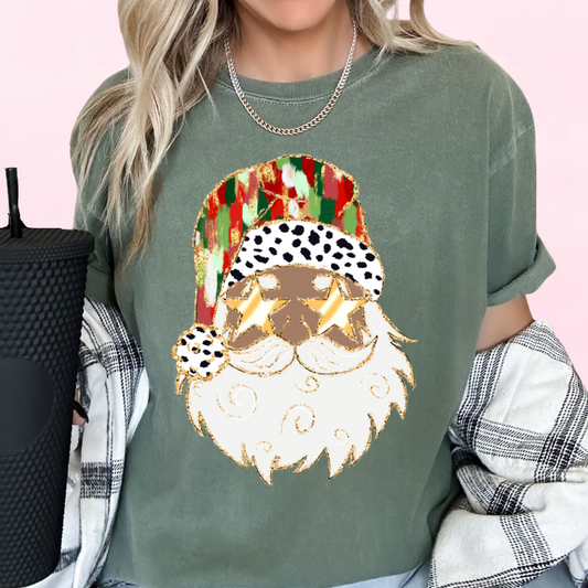 Faux Glitter Black Santa Christmas DTF TRANSFER