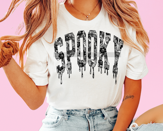 Black Lace Spooky Varsity Letters Halloween DTF TRANSFER or UV DTF STICKER DECAL