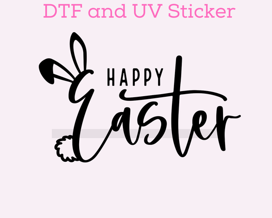 Black Happy Easter Easter DTF TRANSFER or UV DTF STICKER or UV DTF STICKER