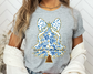 Blue Floral Bow Tree Christmas DTF TRANSFER or UV DTF STICKER