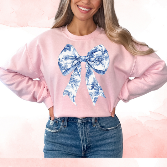 Blue Floral Coquette Bow Christmas DTF TRANSFER or UV DTF STICKER DECAL