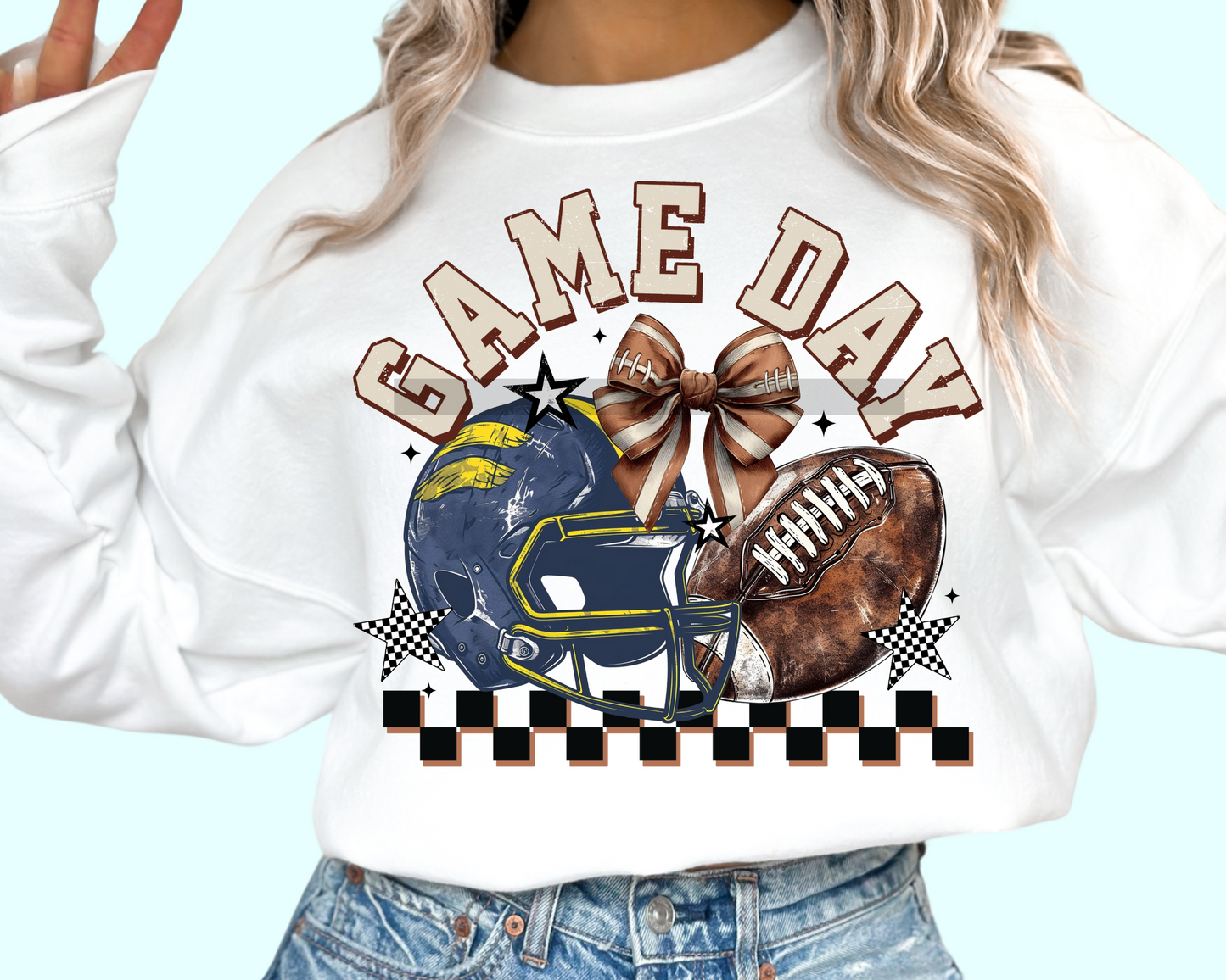 Game Day Blue Helmet Football DTF TRANSFER or UV DTF STICKER