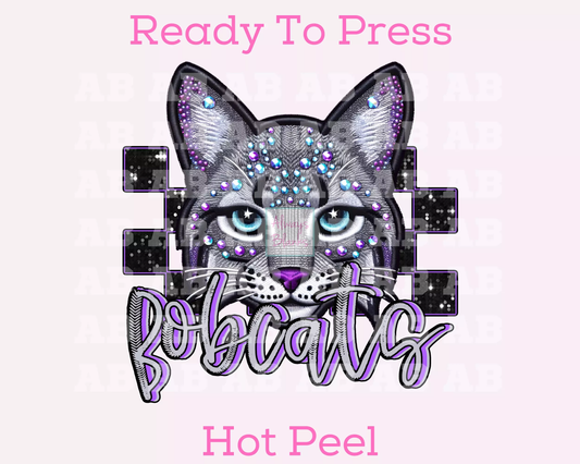 Checkered Bobcats Faux Embroidery School Mascot DTF TRANSFER or UV DTF STICKER