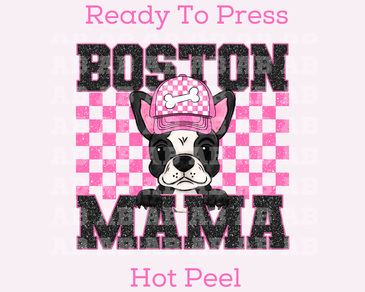 Boston Mama (Pink) Faux Sequins Faux Embroidery Mom DTF TRANSFER