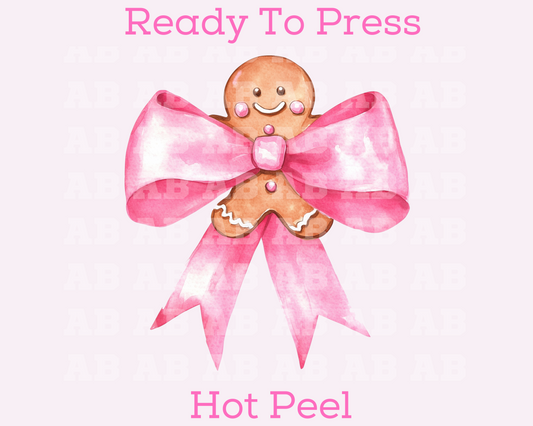 Coquette Bow Wrapped Gingerbread Christmas DTF TRANSFER  or UV DTF STICKER