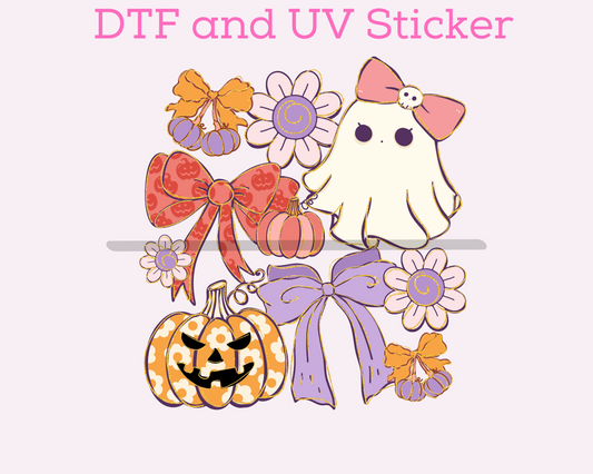 Girlie Ghost with Bow  Halloween DTF TRANSFER or UV DTF STICKER