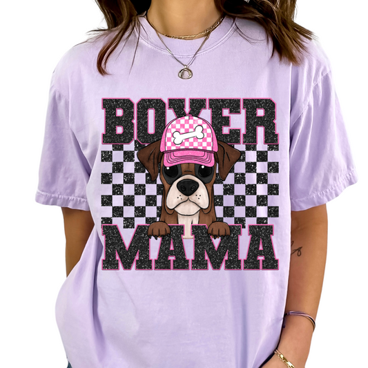 Boxer Mama (Black) Faux Sequins Faux Embroidery Mom DTF TRANSFER