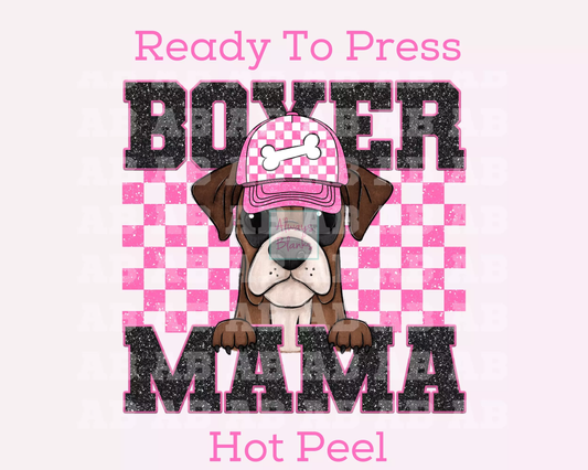 Boxer Mama (Pink) Faux Sequins Faux Embroidery Mom DTF TRANSFER or UV DTF STICKER DECAL