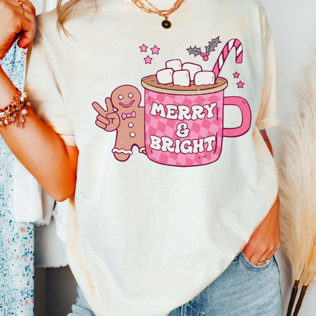 Merry And Bright Hot Cocoa Gingerbread Man Christmas DTF TRANSFER