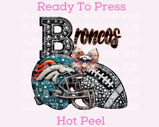 Broncos Faux Sequins Faux Embroidery Football DTF TRANSFER