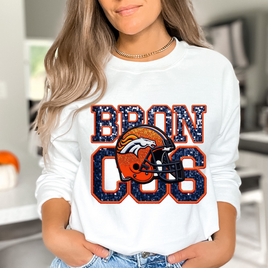 NFL Broncos Faux Sequins Faux Embroidery Football DTF TRANSFER