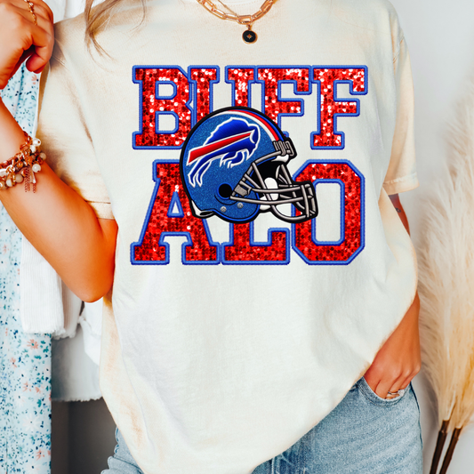 NFL Buffalo Bills Faux Sequins Faux Embroidery Football DTF TRANSFER